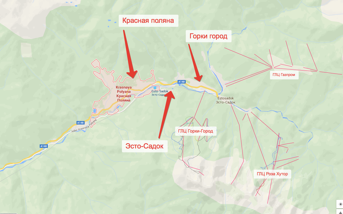 Карта красной поляны с подъемниками и достопримечательности